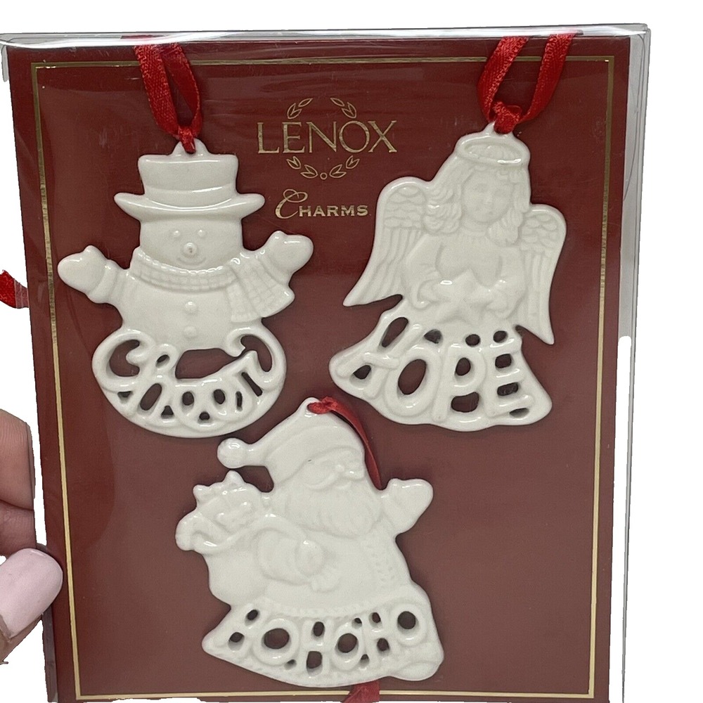 LENOX 3 Christmas Charms Holiday Greetings Snowman Angel Santa Tree Ornaments